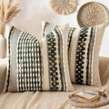 Chenille Accent Neutral Pillowcase Olive Green Stripe 18x18 Inch