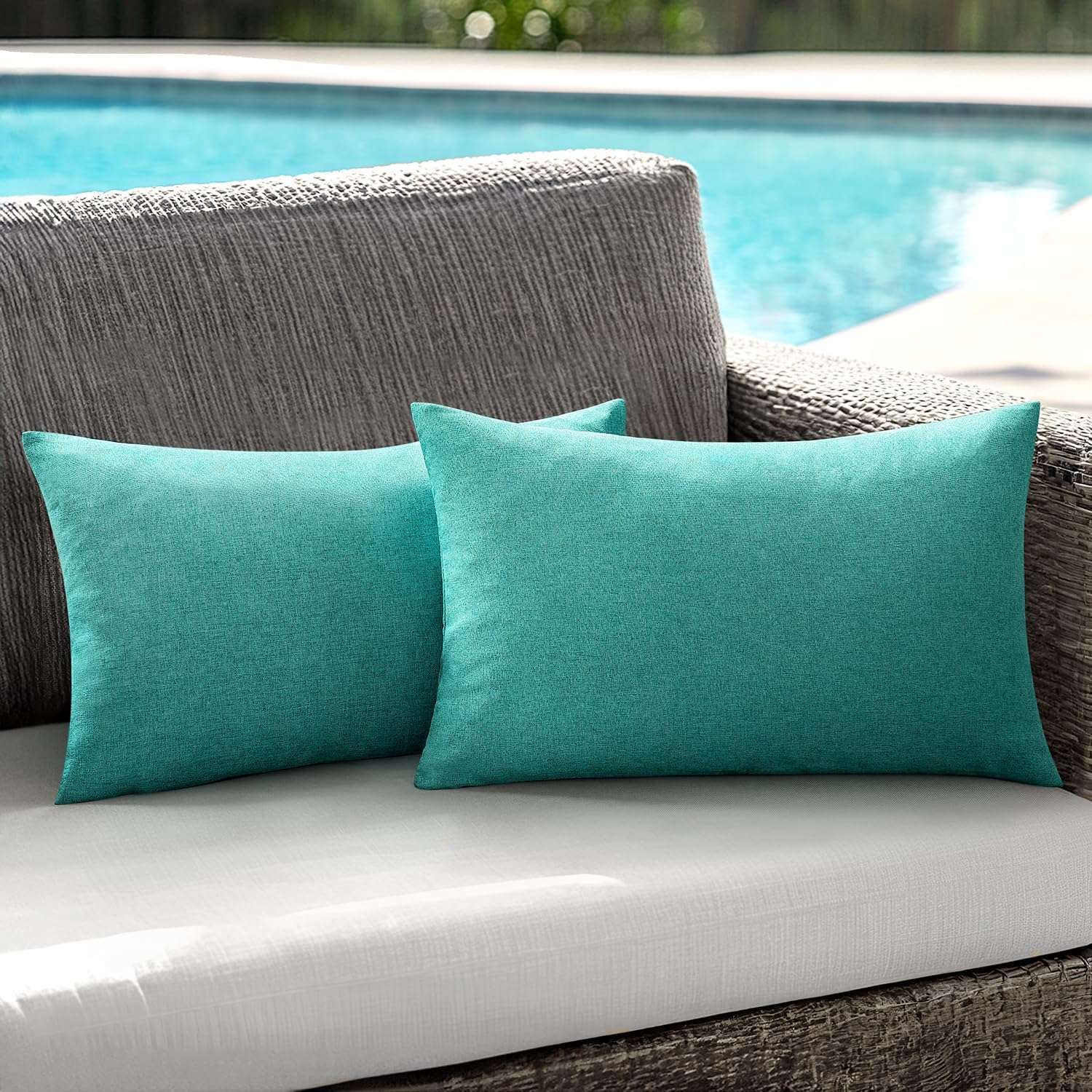 Outdoor Linen Pillow Covers Turquoise 12x20